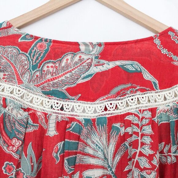 Loft Floral Long Sleeve Blouse with Lace Accents - Small, Red and Teal - Picture 4 of 8